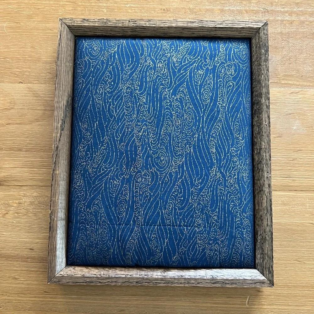 Rustic Wood Framed Padded Brooch Pin Jewelry Display Board Blue Fabric Holder